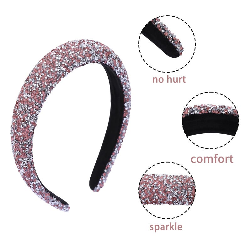 Cutewing 2PCS Rhinestone Wide Headbands for Women Sparkle Padded Headband Fashion Glitter Hairbands Comfort High Elastic Head Band Bling Hair Accessories for Womens Girls Hair - Image 3